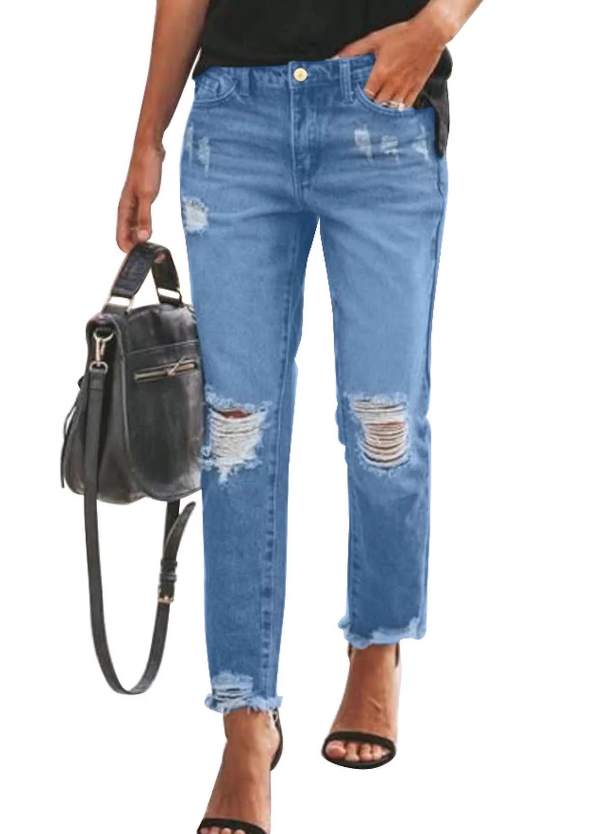 FARYSAYS Women Ripped Slim Fit Jeans Boyfriend Distressed Ankle Denim Pants Straight Leg Jeans - ... | Walmart (US)