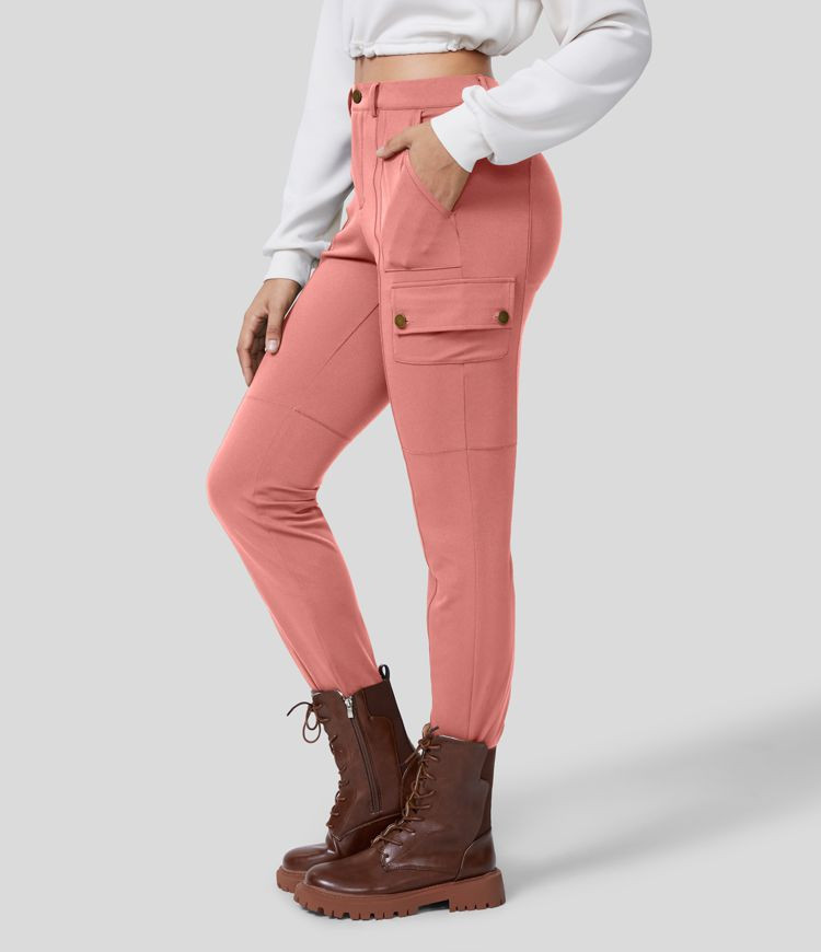 High Waisted Multiple Pockets Solid Skinny Cargo Pants | HALARA