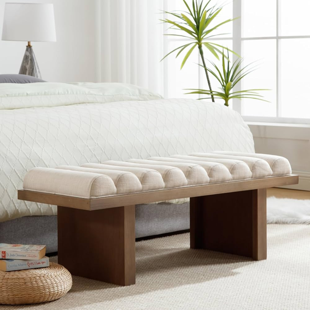 HEAH-YO Modern Bedroom Bench,47 Inches Upholstered Entryway Bench for Bedroom End of Bed with Cyl... | Amazon (US)