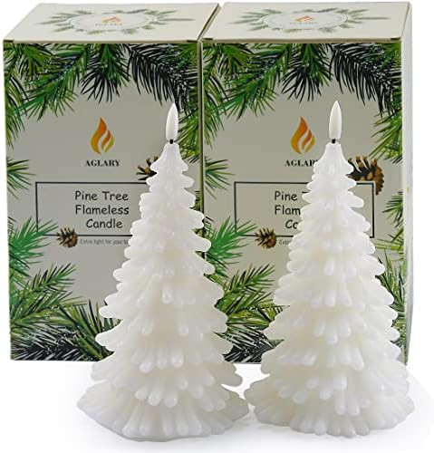 AGLARY 2PCS White Christmas Tree Flameless Candles, Battery Operated LED Candles, Timing Function, w | Amazon (US)