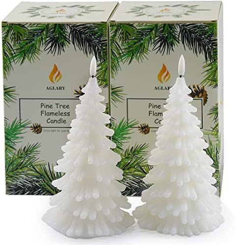 AGLARY 2PCS White Christmas Tree Flameless Candles, Battery Operated LED Candles, Timing Function... | Amazon (US)