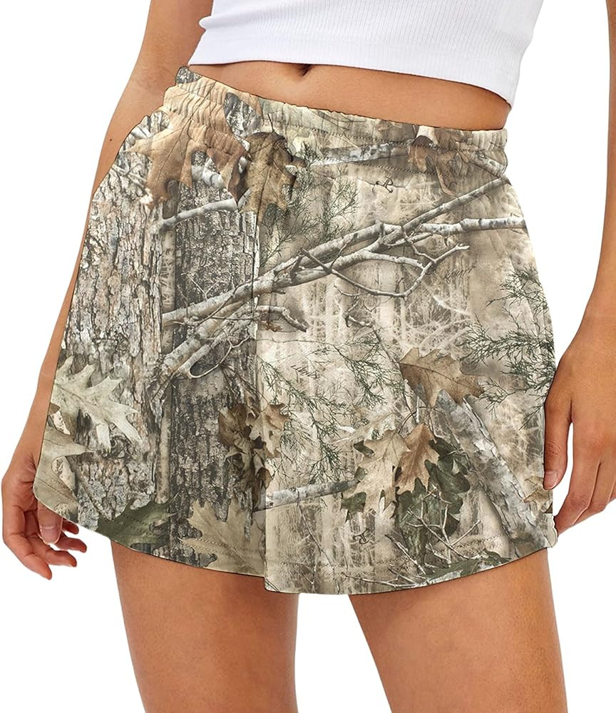 Camo Sweat Shorts for Women Drawstring Elastic Waist Maple Leaf Print Lounge Athletic Shorts with... | Amazon (US)