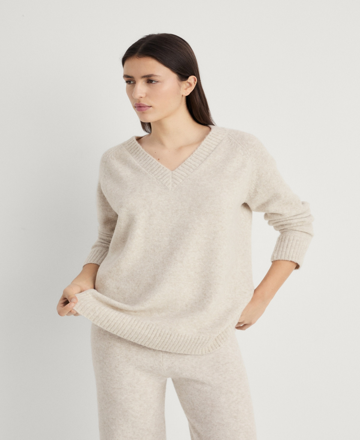 Mango Women's V-Neck Knit Sweater - Beige | Macy's