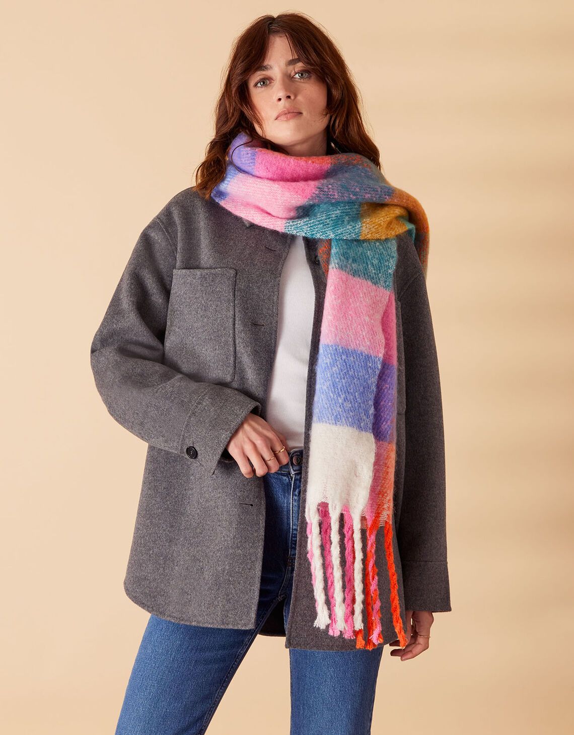 Super-Fluffy Pastel Check Scarf | Accessorize (Global)