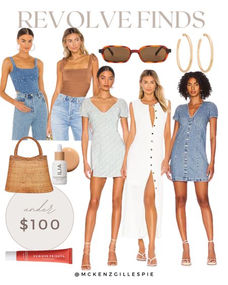 Revolve finds for under $100! Obsessed with these denim finds, dresses, and this brown body suit! Plus perfect accessories for summer! 

#LTKtravel #LTKstyletip #LTKfindsunder100