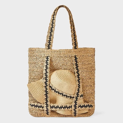 Straw Tote Bag & Hat Set 2pc - A New Day™ Natural | Target