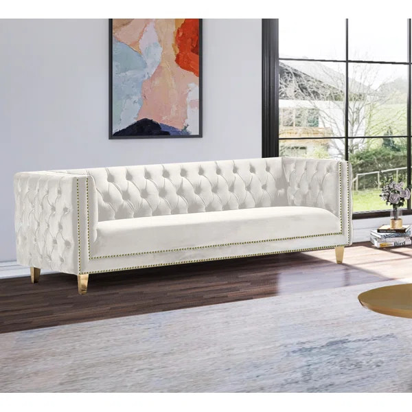Vannatter 90'' Velvet Square Arm Sofa | Wayfair North America