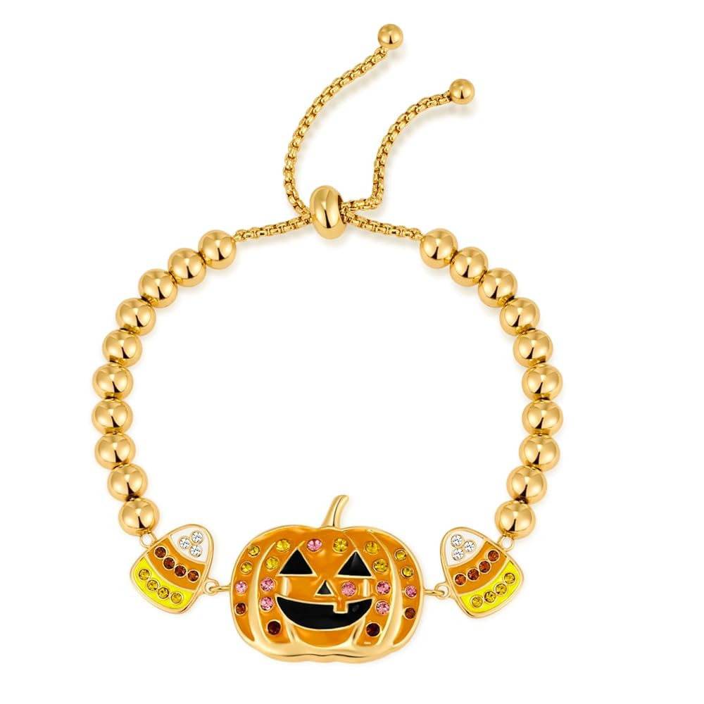 CLASSYZINT Halloween Gold Chunky Link Pumpkin Snake Charm Bracelet Gold Adjustable Chain Pumpkin ... | Amazon (US)