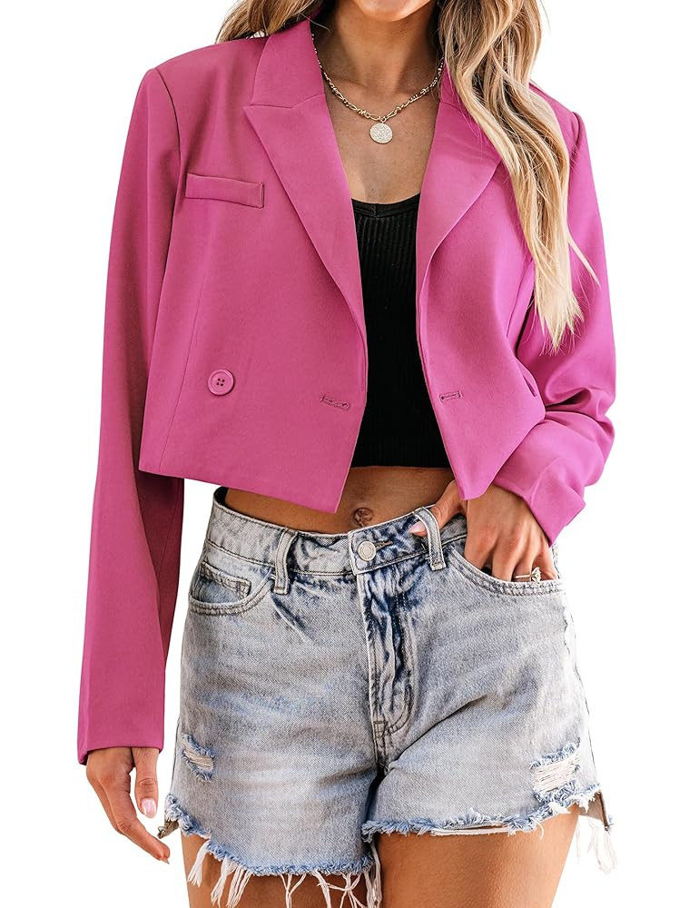 luvamia Cropped Blazers for Women Business Casual Open Front Long Sleeve Suit Jacket Trendy Overs... | Amazon (US)