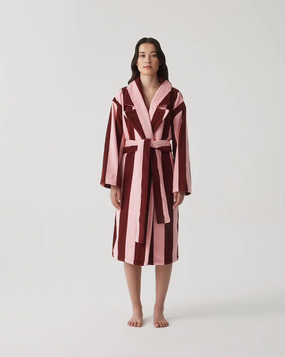 Hommey Pink and Brown Robe | Soft & Cosy Unisex Cotton Dressing Gown | Hommey AU