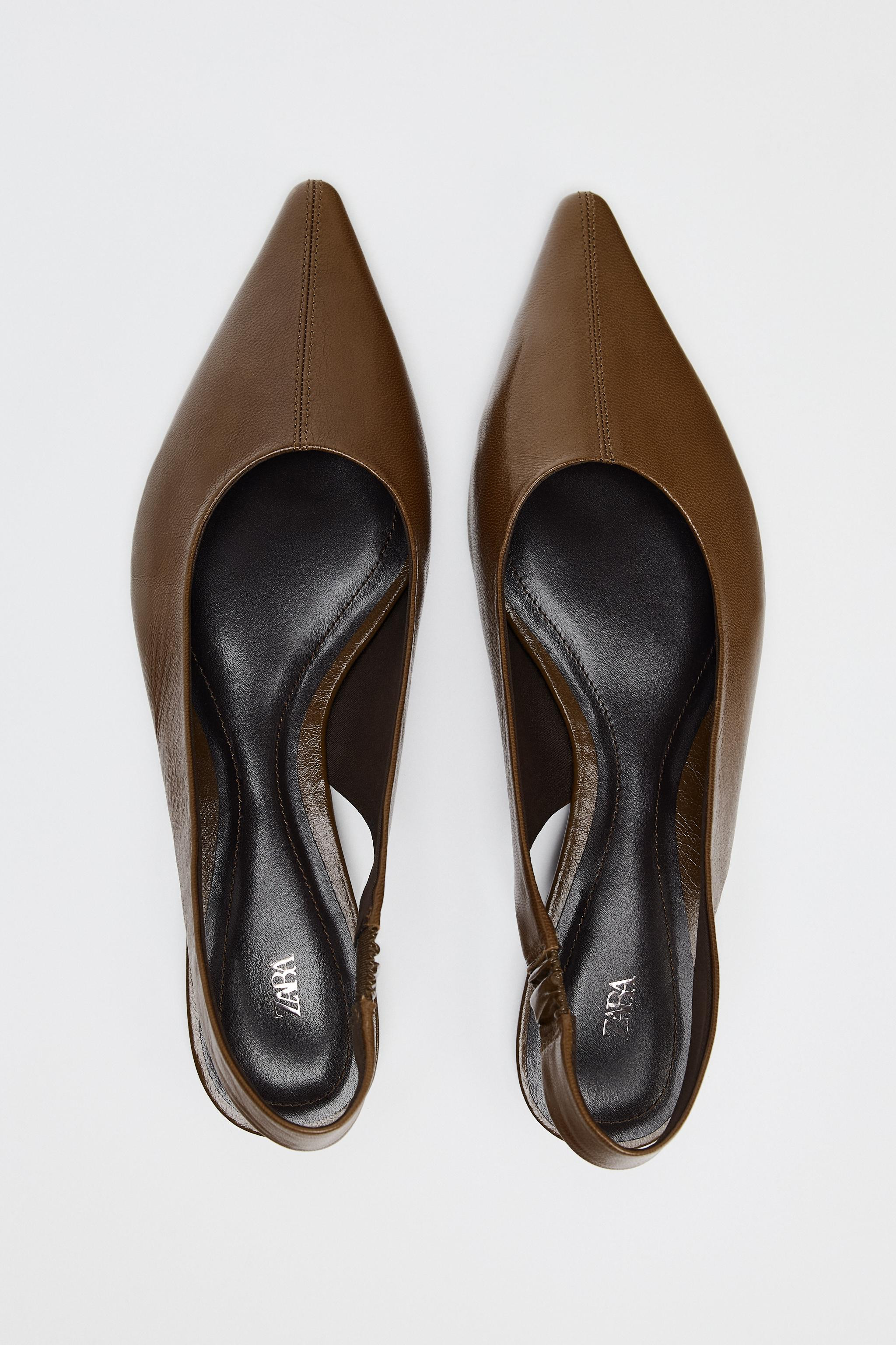POINTED TOE LEATHER SLINGBACK FLATS | Zara US