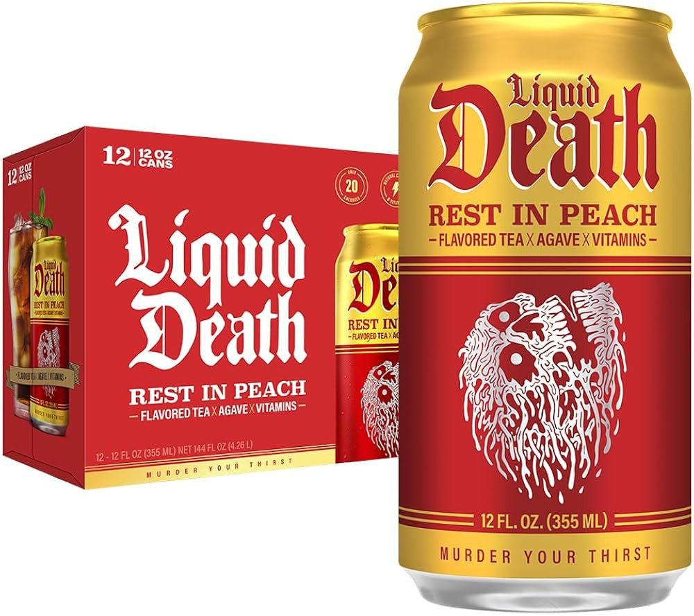 Liquid Death, Rest in Peach Iced Tea, 12-Pack (12 oz Cans), Peach Flavored Back Tea, Low Calorie,... | Amazon (US)