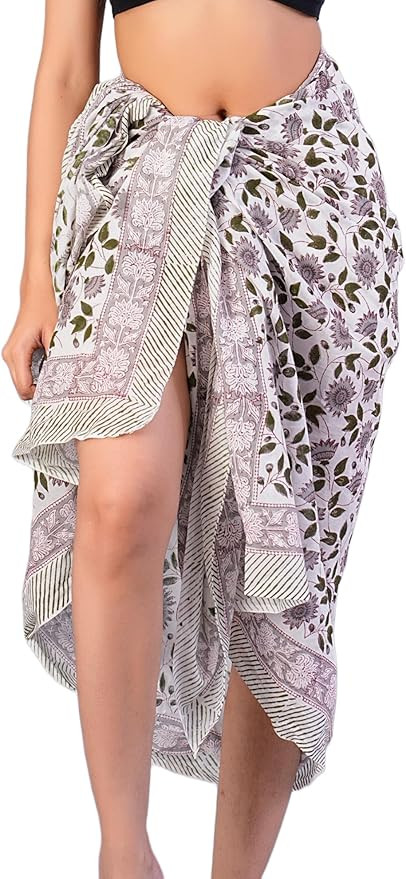 100% Cotton Bikini Sarong Wraps for Women, Indian Hand Block Swimsuit Cover Up Pareo for Beach/Po... | Amazon (US)