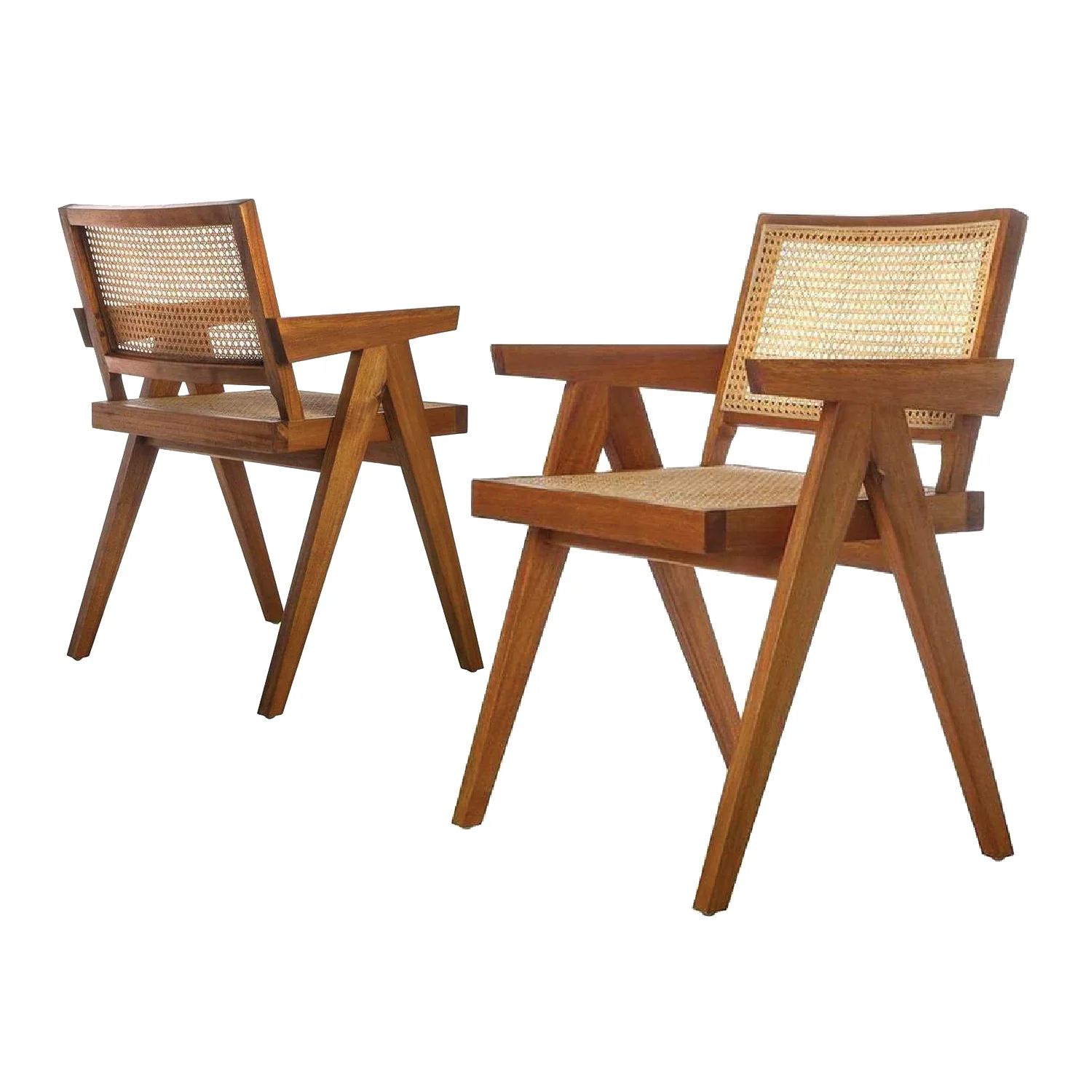 Mid Century Hand Cane Jeanneret Armchair Set | France and Son