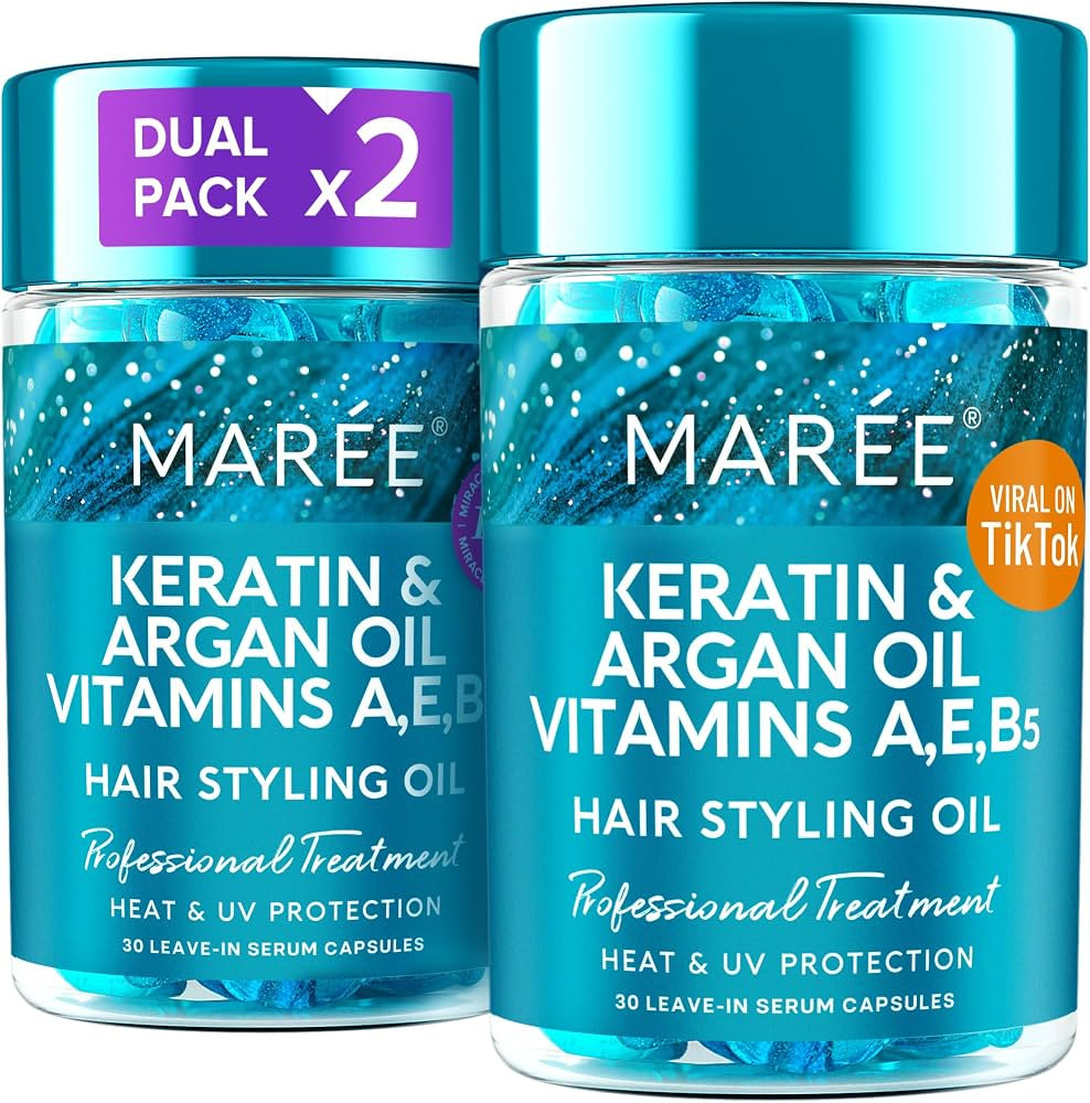 MAREE Hair Vitamins - Hair Oil for Frizzy - Keratin Styling Capsules 2 PACK with Jojoba & Argan O... | Amazon (US)