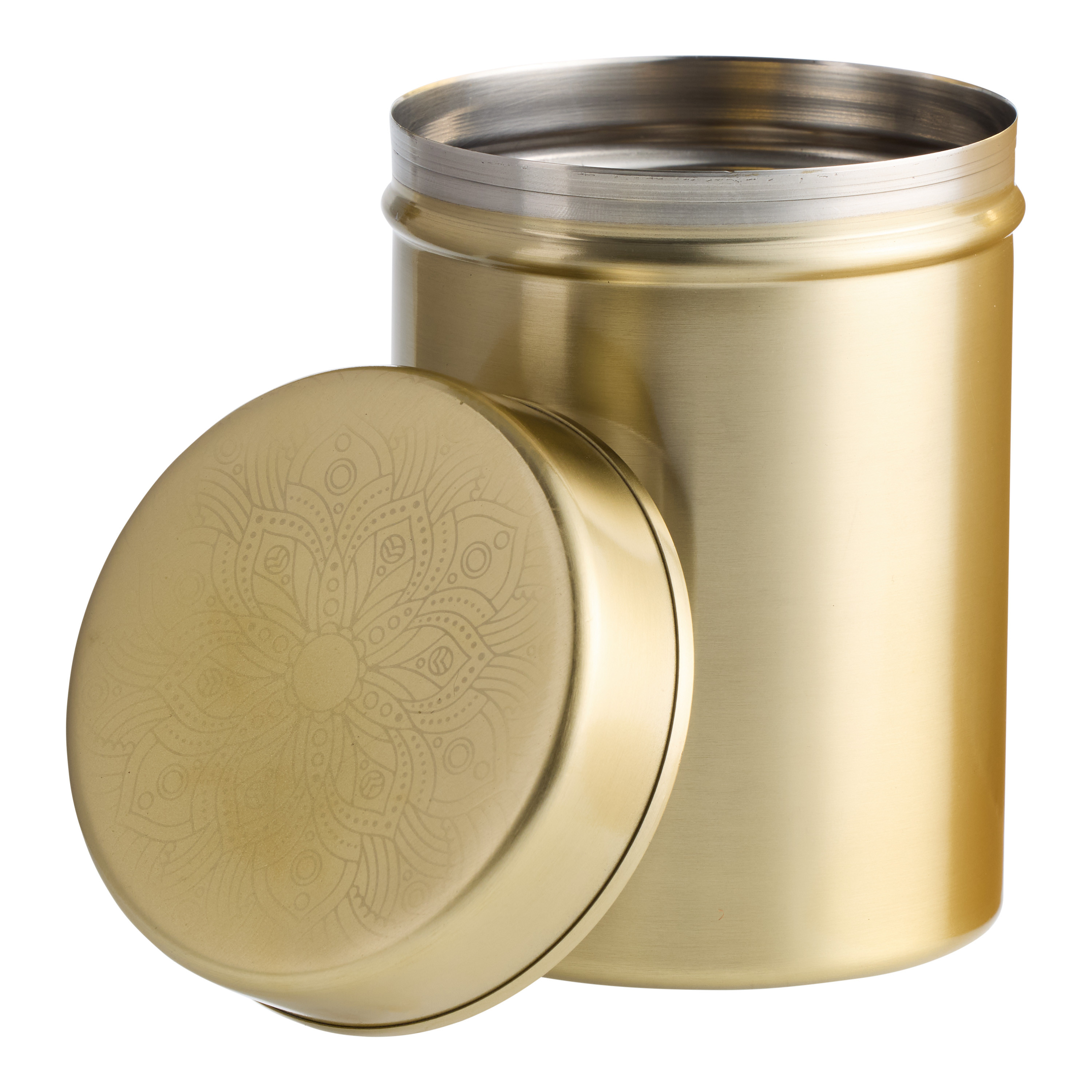 Round Gold Metal Etched Floral Lid Tea Canister | World Market
