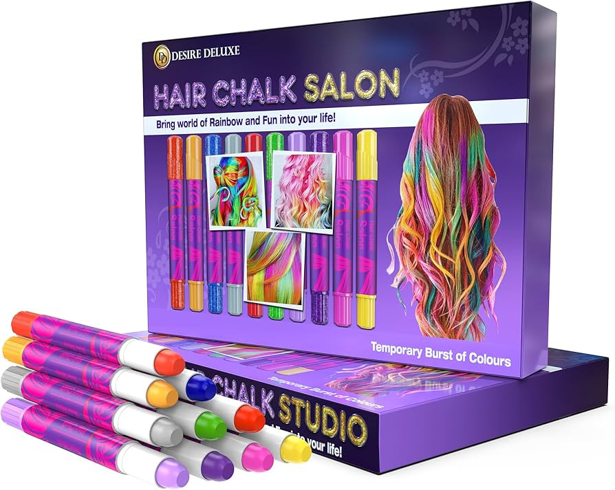 Desire Deluxe - Girls Gifts Hair Chalk 10 Temporary Non-Toxic Easy Washable Hair Dye Colourful Pe... | Amazon (US)