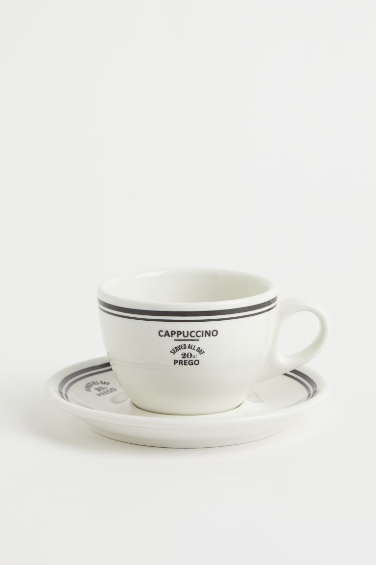 Cappuccino Cup and Saucer - White/black - Home All | H&M US | H&M (US + CA)