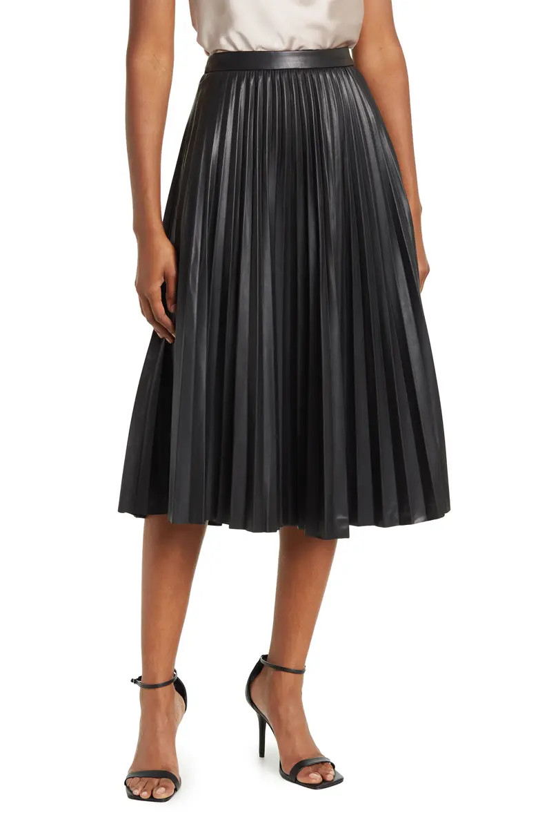 Lucy Paris Faux Leather Pleated Midi Skirt | Nordstromrack | Nordstrom Rack