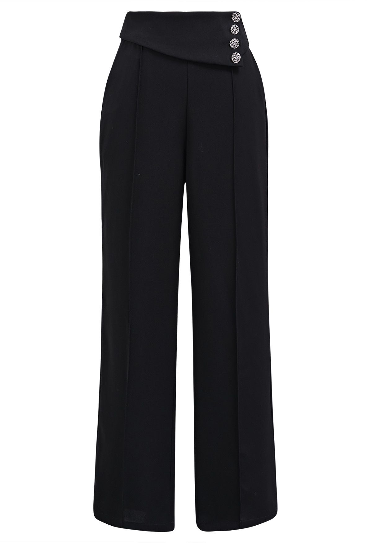 Buttoned Trim Waist Straight-Leg Pants | Chicwish