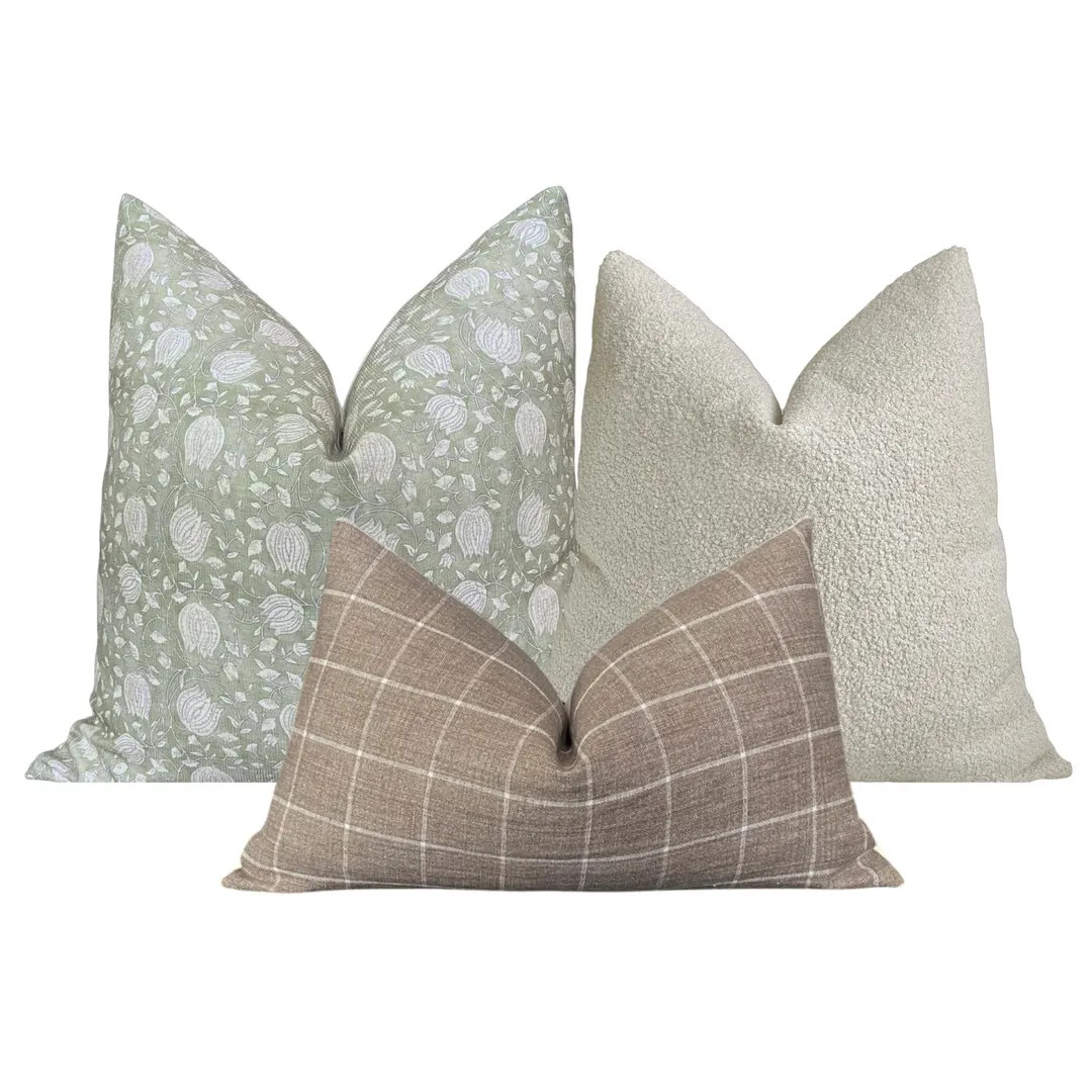 Sage and Cream Sofa Pillow Set, Cover Only - Etsy | Etsy (US)