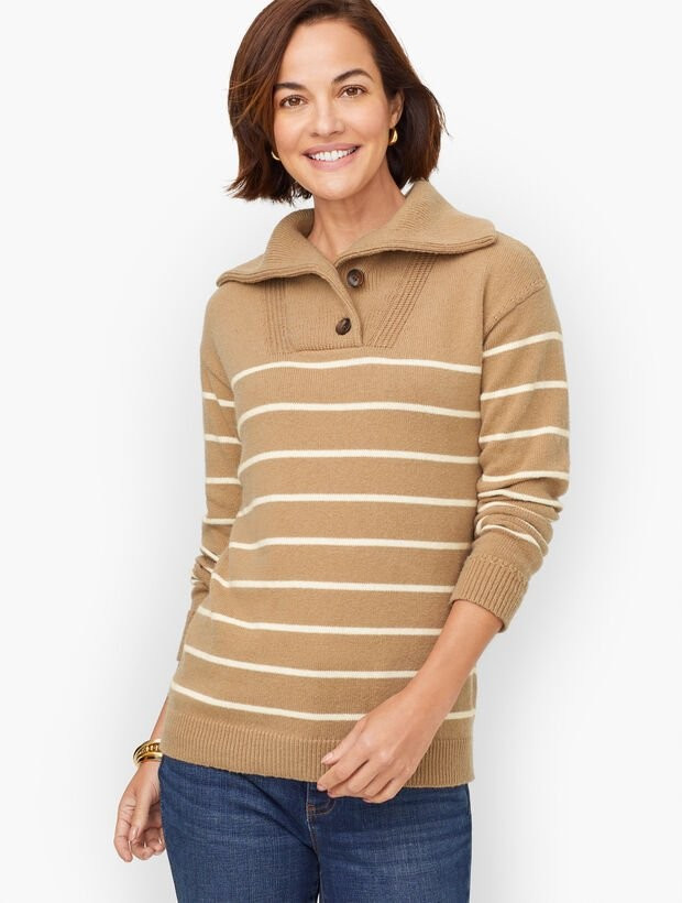 Breton Stripe Button Collar Pullover | Talbots