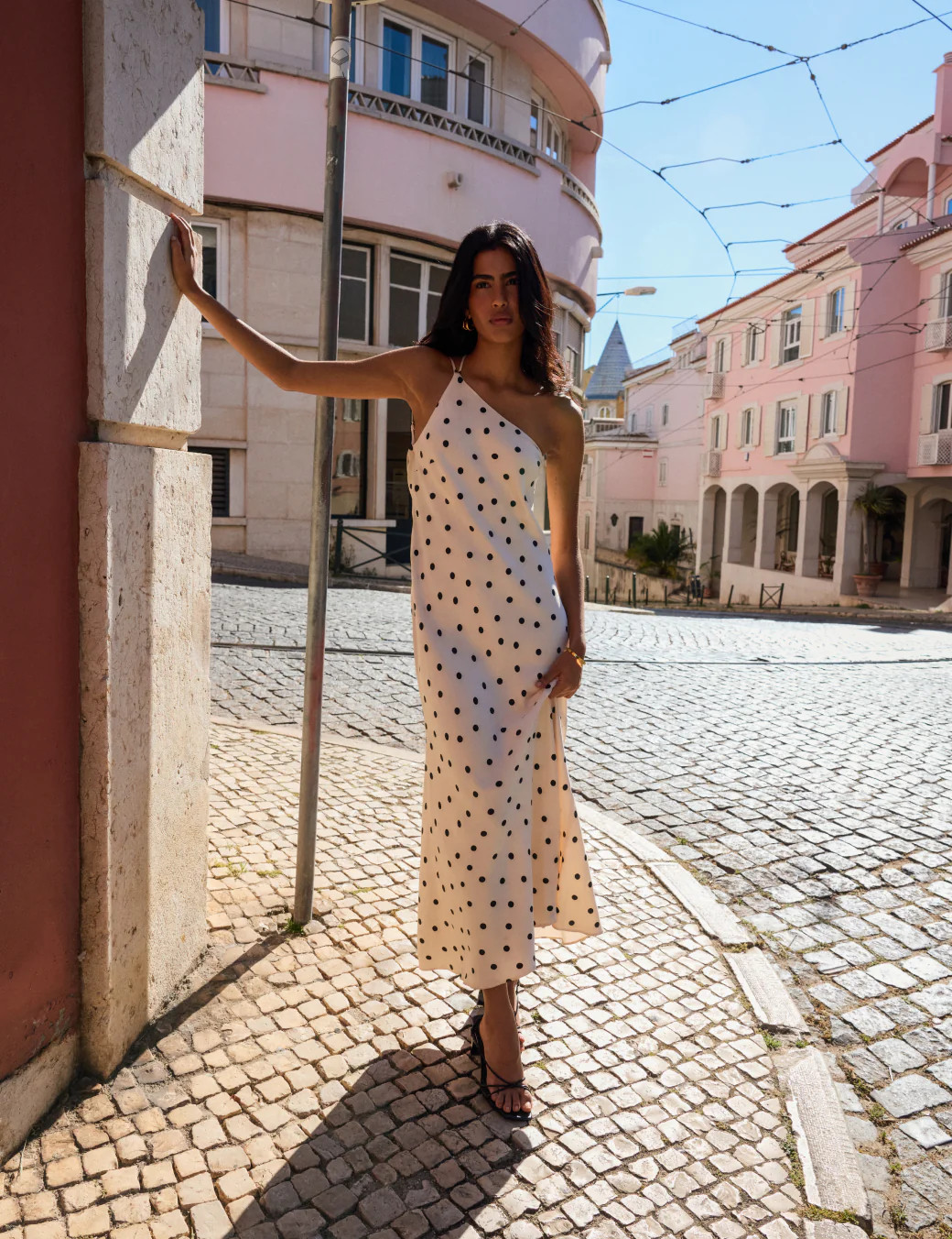 White Polka Dot One Shoulder Pia Maxi Dress | Nobody's Child