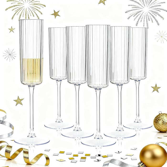 36 Pack Clear Plastic Champagne Flutes - 6oz Ribbed Disposable Champagne Glasses - Clear Vintage ... | Amazon (US)