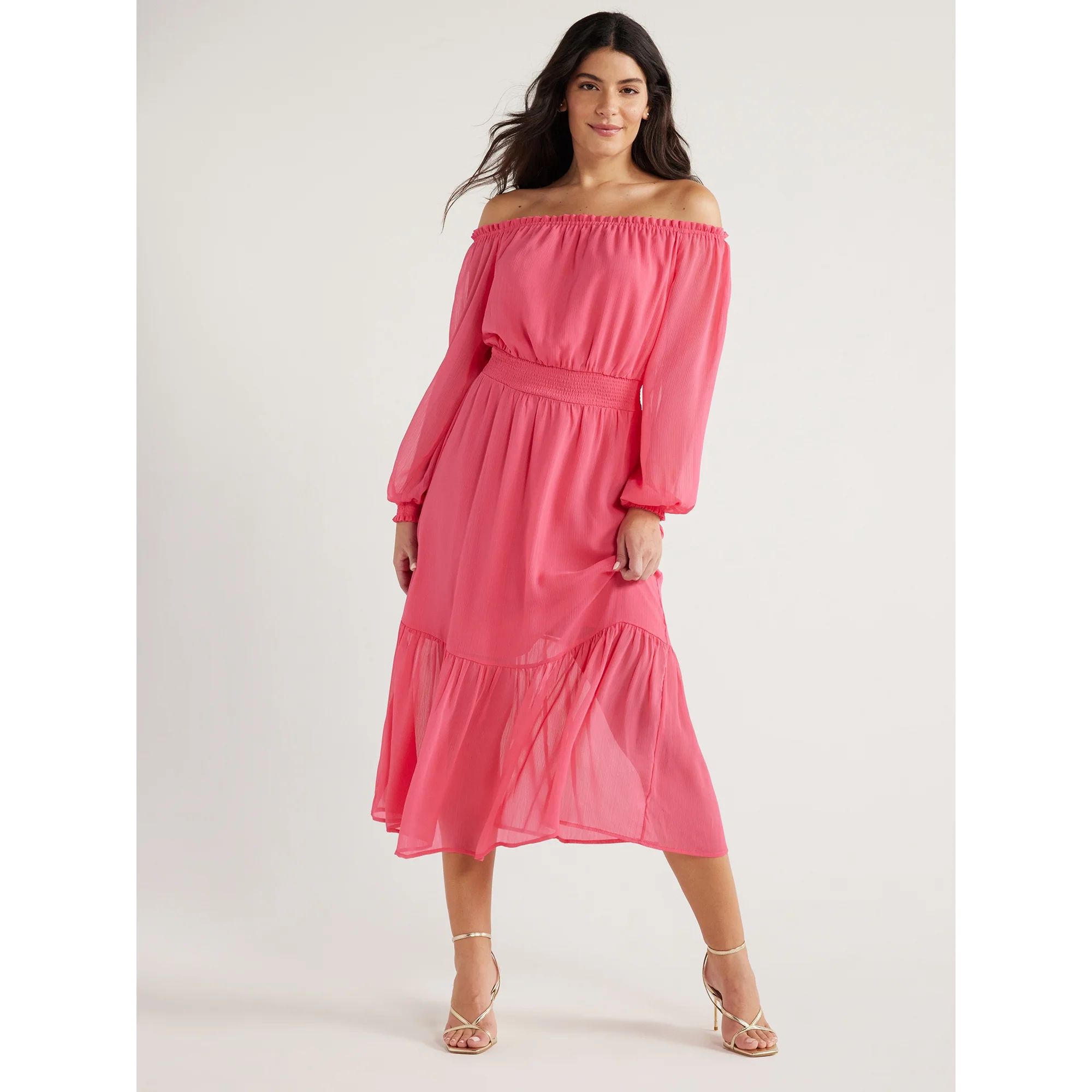Sofia Jeans Women's and Women's Plus Off the Shoulder Dress with Blouson Sleeves, Sizes XS-5X | Walmart (US)