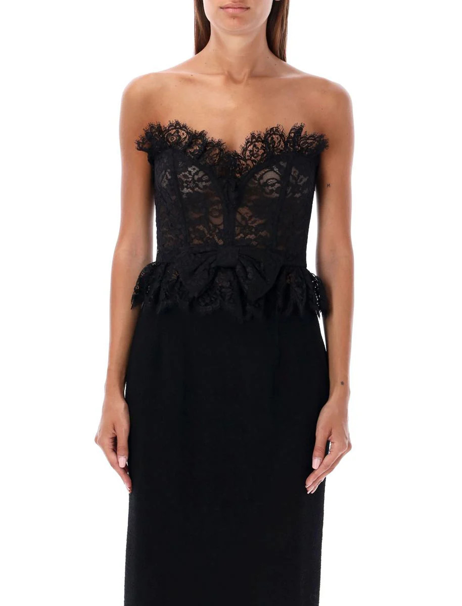 Alessandra Rich Bow Lace Bustier Top | Baltini