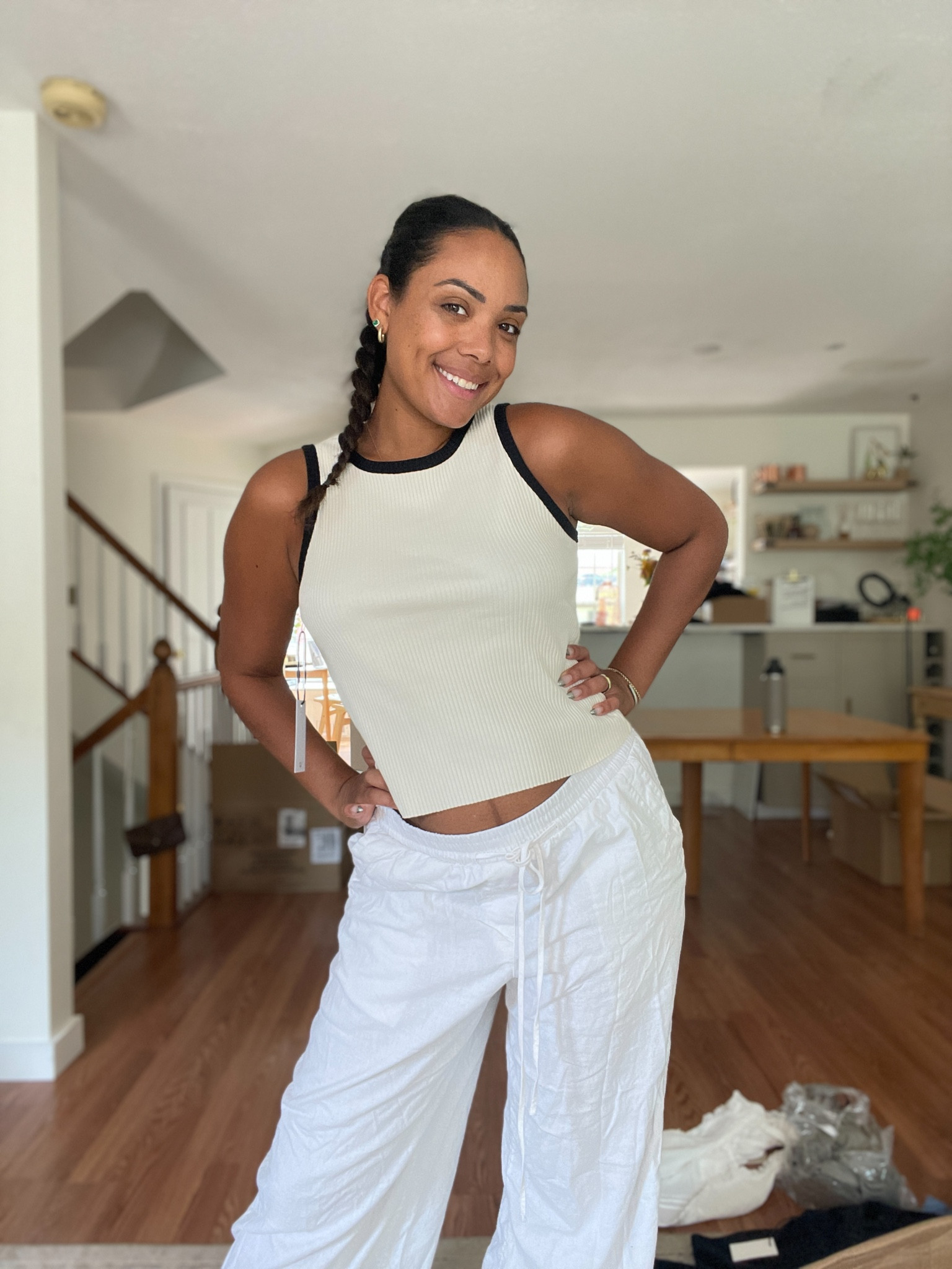 
Linen pants, white linen, pants, knit, top, ivory and black, knit tank, classy tank, mom, style, fashion, chic, elegant 

#LTKstyletip #LTKunder50 #LTKunder100