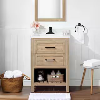 Autumn 24 in. W x 19 in. D x 34 in. H Single Sink Bath Vanity in Weathered Tan with White Enginee... | The Home Depot