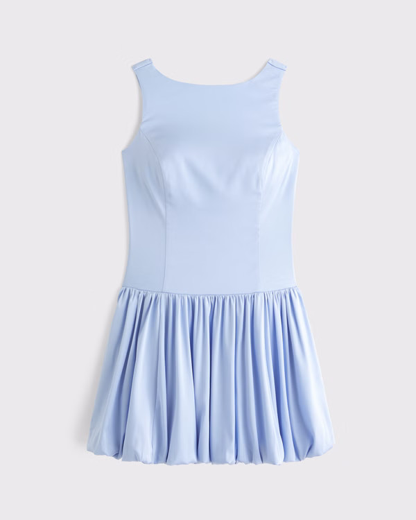 High-Neck Bubble Hem Mini Dress | Abercrombie & Fitch (UK)