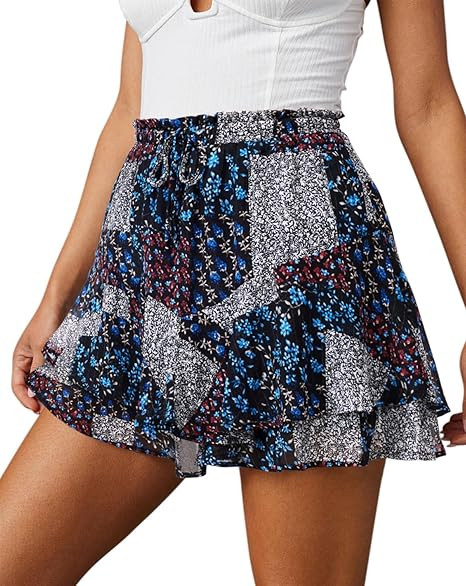 Flowy Shorts for Women Casual Cute Floral Skorts Chiffon Ruffle Tennis Mini Skirts Butterfly Summ... | Amazon (US)