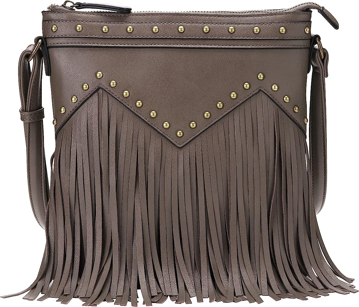 B BRENTANO Vegan Fringed Crossbody Bag with Studs | Amazon (US)