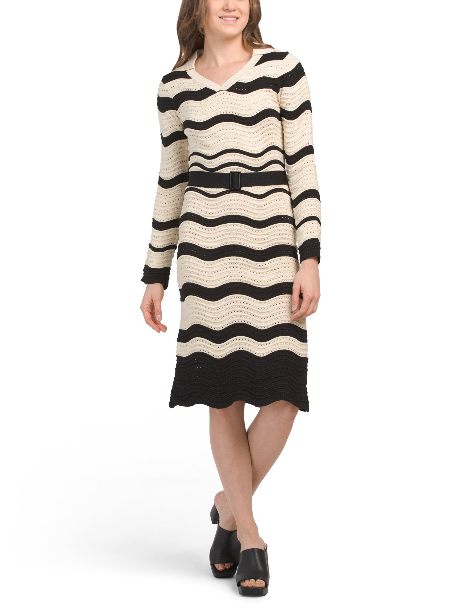 Crochet Collared Knit Dress With Belt | Marshalls