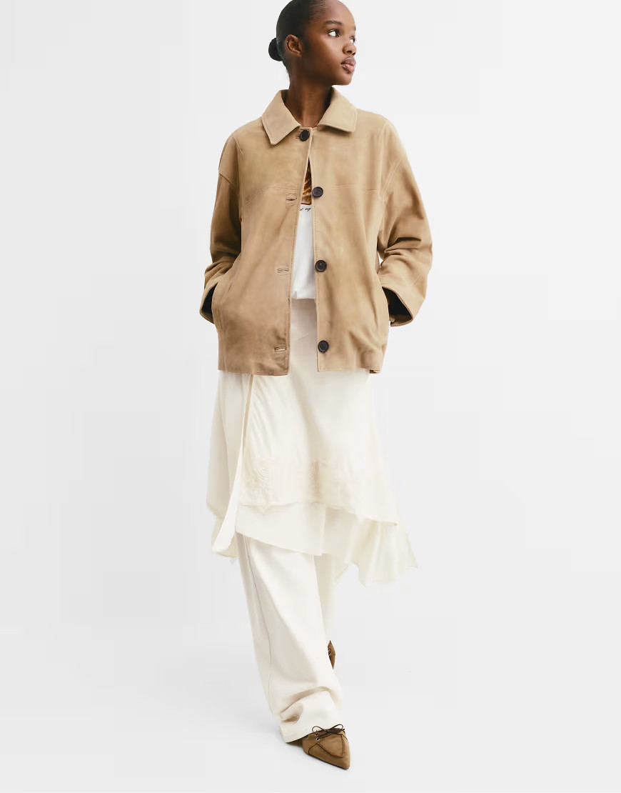 Pull&Bear Asymmetric embroidered skirt in beige-Neutral | ASOS (Global)