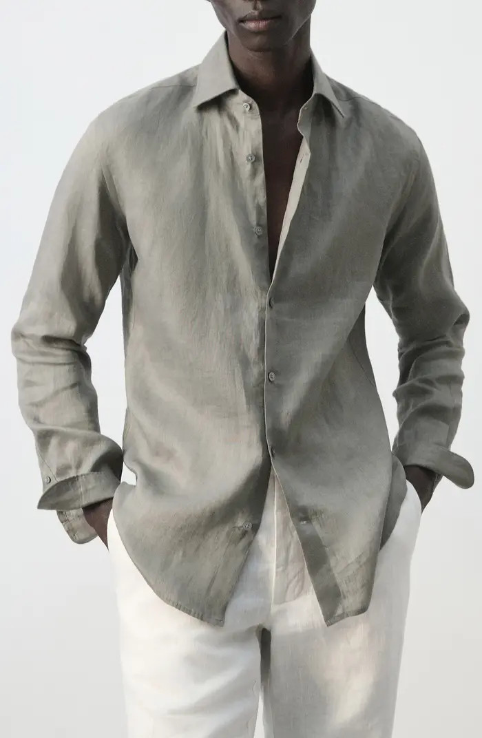 MANGO Slim Fit Linen Button-Up Shirt | Nordstrom | Nordstrom