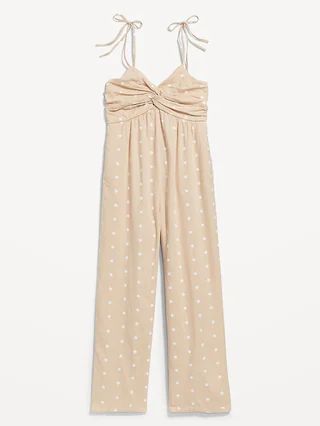 Tie-Shoulder Cropped Twist-Front Smocked Jumpsuit for Women | Old Navy (US)