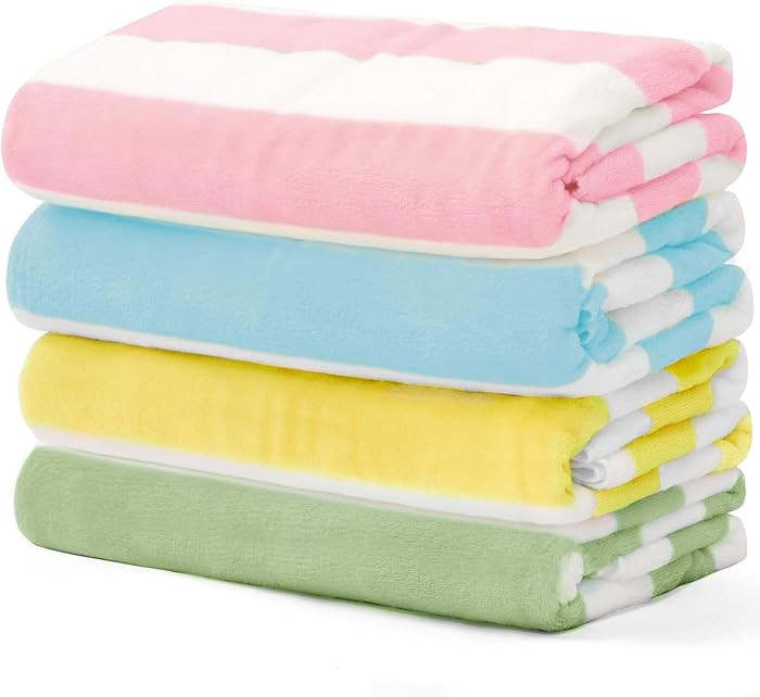 Touchat 4 Pack Cabana Stripe 250GSM Polyester Lightweight Quick-Dry Beach Towel & Blanket Combo- ... | Amazon (US)