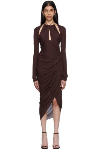 SSENSE Exclusive Brown LS Halter Dress | SSENSE