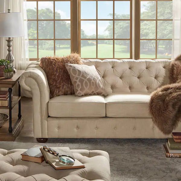 Knightsbridge Beige Chesterfield Sofa and Seating by iNSPIRE Q Artisan - Sofa Only | Bed Bath & Beyond