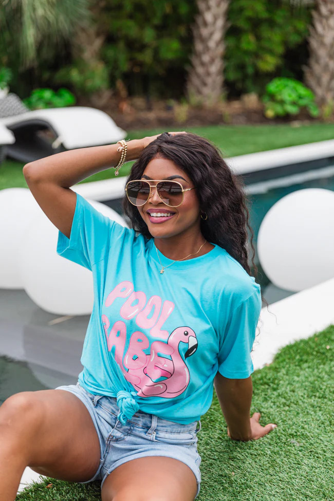 Pool Babe Aqua Blue Oversized Graphic Tee | Pink Lily