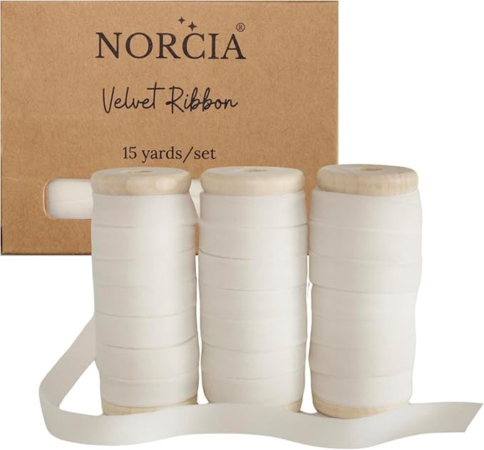 Velvet Ribbon 3/8 inches 15Yd with Wooden Spool 3 Rollsx5Yd Eco-Friendly Christmas Ribbon for Gif... | Amazon (US)