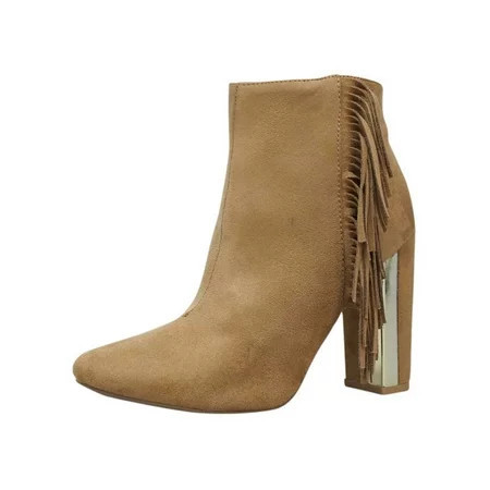 Tan Womens Booties With Stacked Heel & Fringe Size 8 | Walmart (US)
