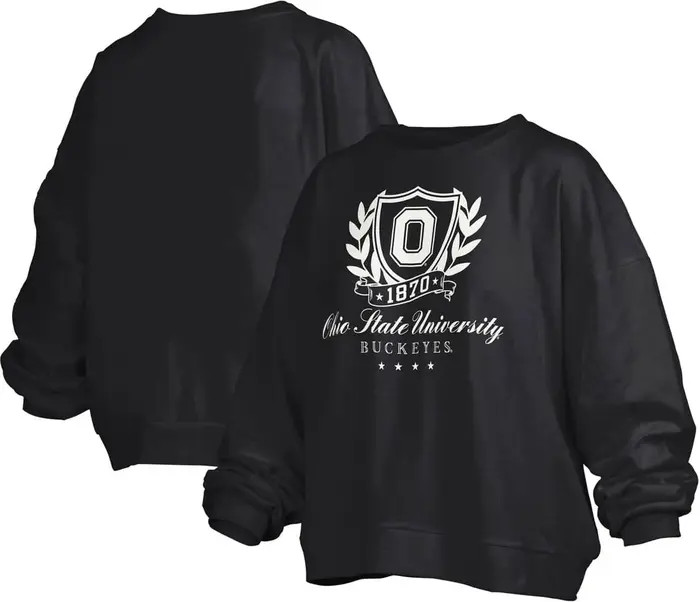 Women's Pressbox Black Ohio State Buckeyes Big Aug Script Janice Oversized Pullover Sweatshirt | Nordstrom