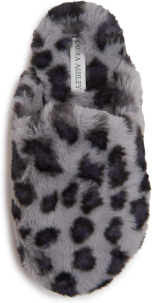 Laura Ashley Womens Plush Faux Rabbit Fur One Band Memory Foam Slide Slippers, Warm Fuzzy Fluffy ... | Amazon (US)