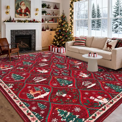 TackView Christmas Area Rug 5' x 7', Santa Reindeer Holiday Accent Rug Non Slip Washable Xmas Carpet, for Living Room Bedroom Nursery, Red | Target