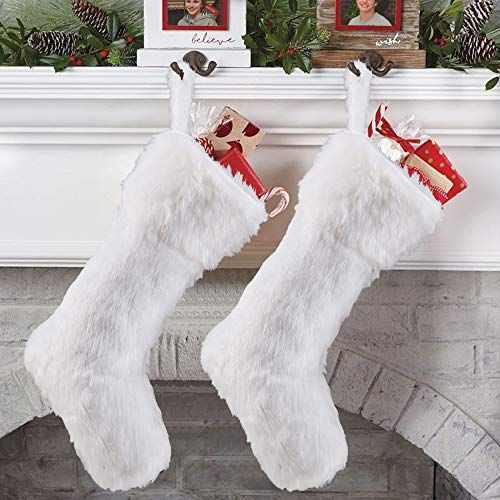 Arnech Christmas Stockings, 2 Pcs 18 inches Large Snowy Luxury Hanging White Faux Fur Christmas S... | Amazon (US)