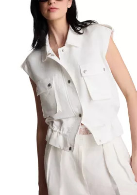 Kenneth Cole Snap Front Utility Vest, off-white snap front utility vest with flap pockets